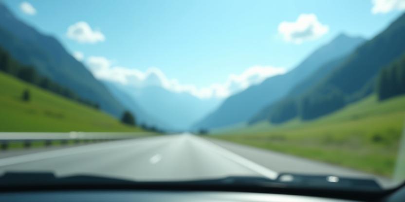 Swiss highway with vignette sticker on windshield